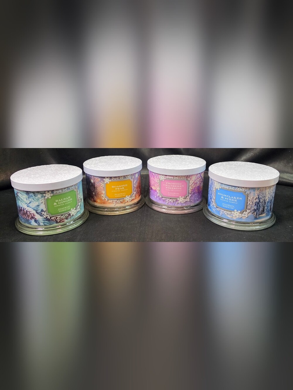 HomeWorx Slatkin 3 Wick Candle Set 4 Balsam Cedar Cranberry Fireside 14oz